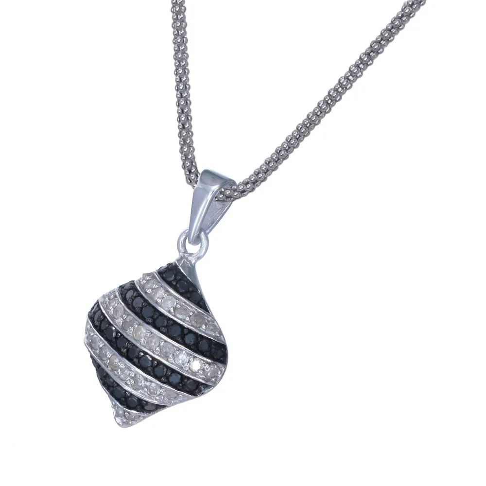 0.90 cttw Black and White Diamond Pendant .925 Sterling Silver And 18 Inch Chain