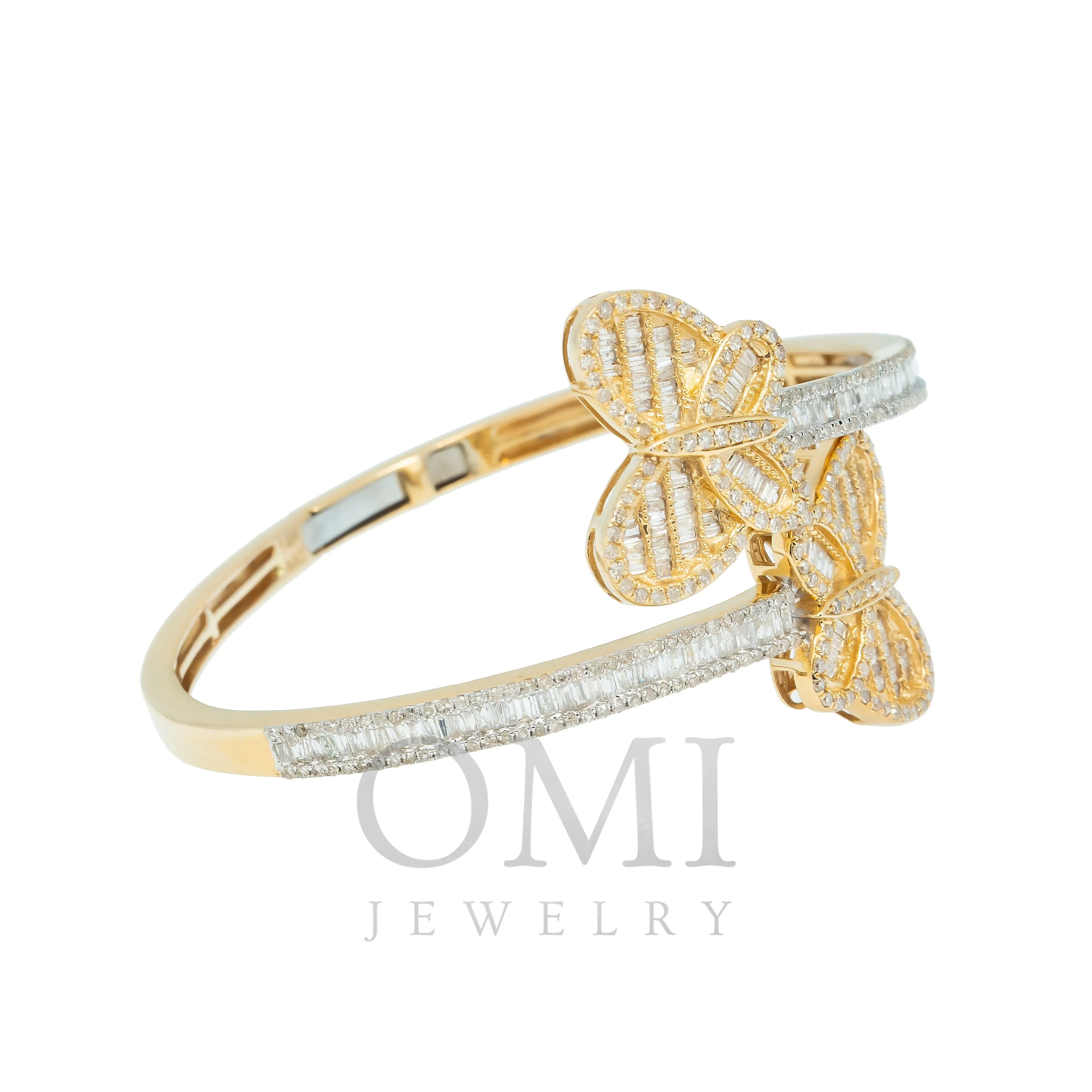 14K GOLD BAGUETTE DIAMONDS OPEN BUTTERFLY BANGLE 2.86 CT