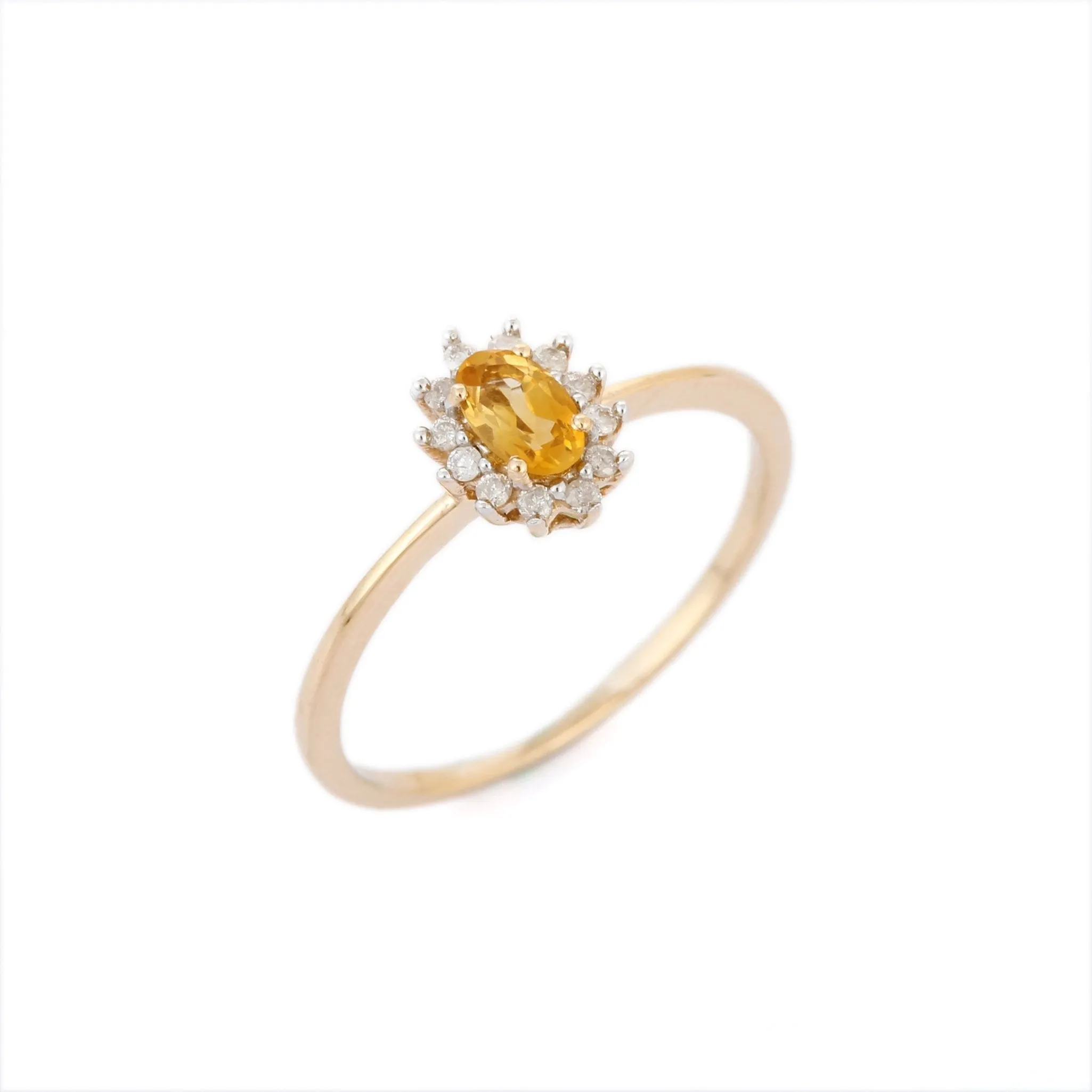 14K Gold Citrine & Diamond Ring