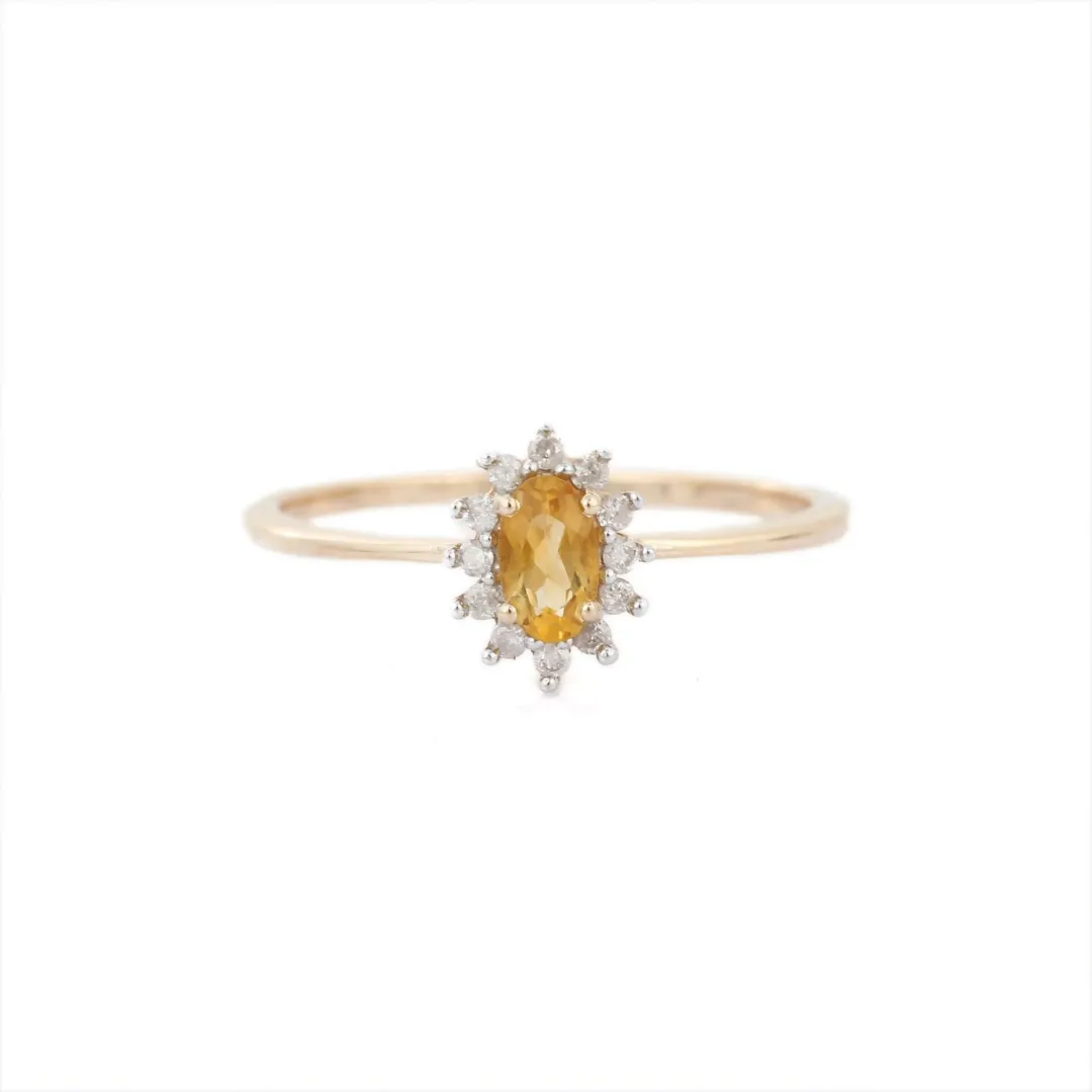 14K Gold Citrine & Diamond Ring