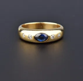 14K Gold Diamond Sapphire Cabochon Gypsy Ring