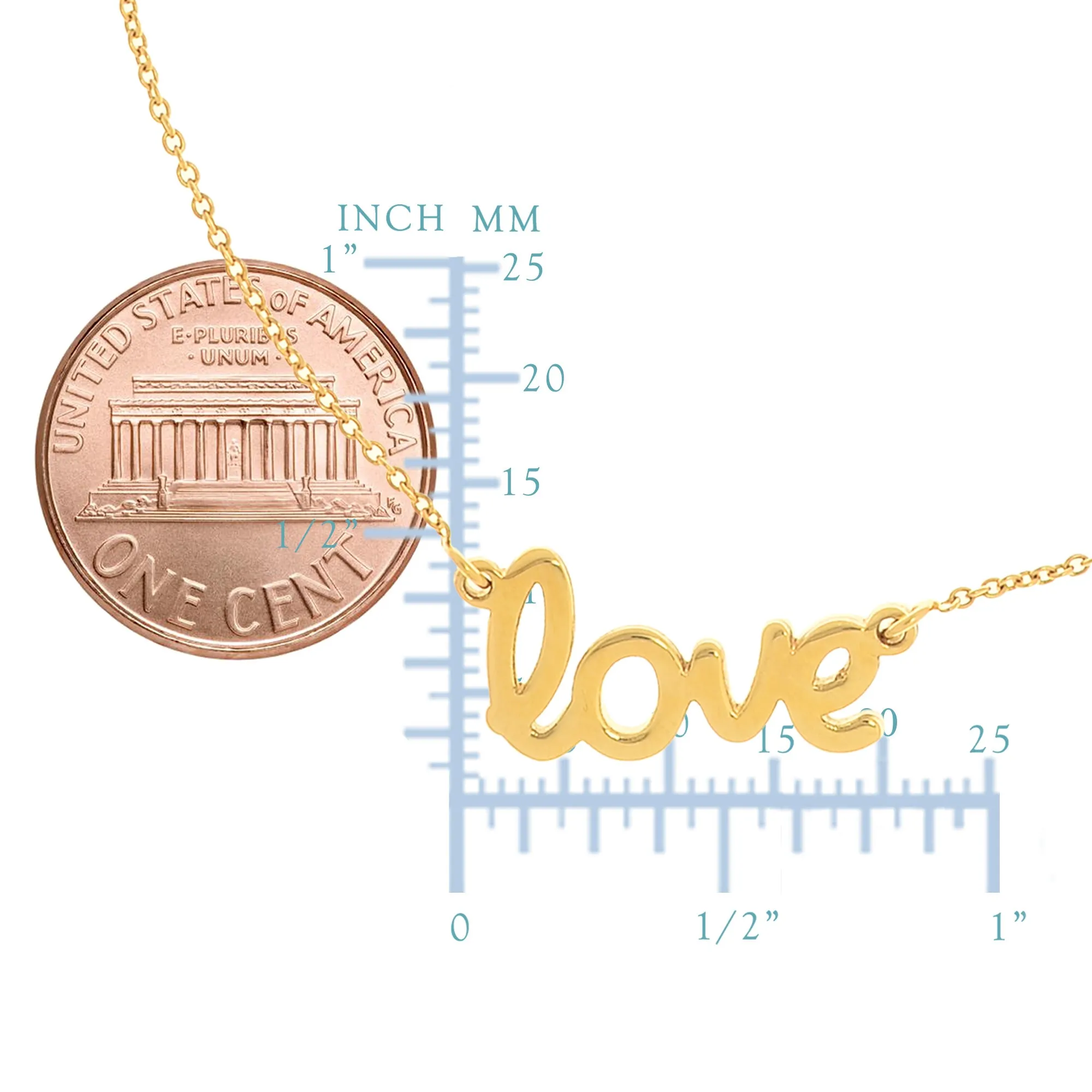 14k Gold Love Script Pendant Necklace, 18