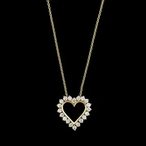 14K Yellow Gold Estate Diamond Heart Pendant Necklace