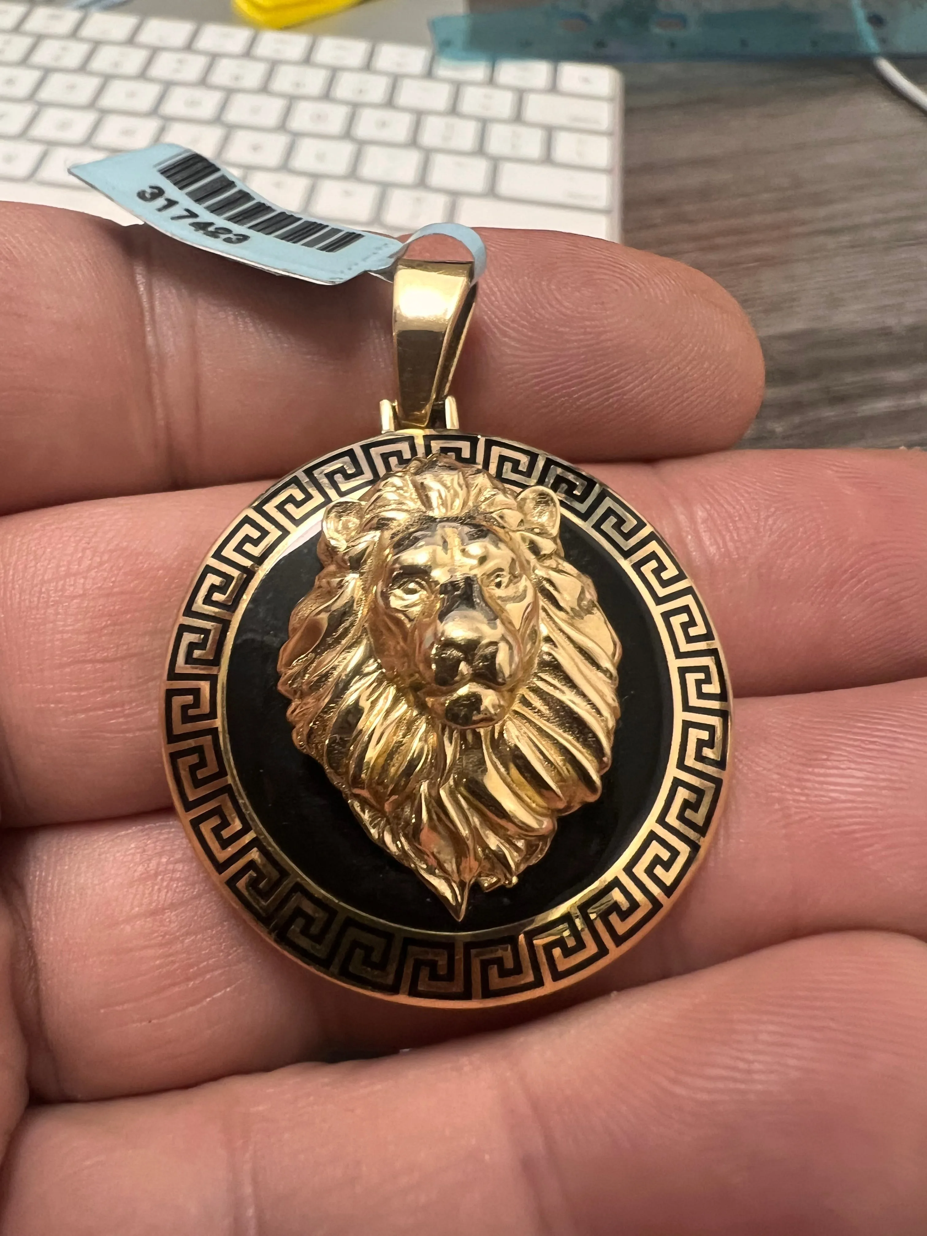 14K Yellow gold lion coin pendant-317423