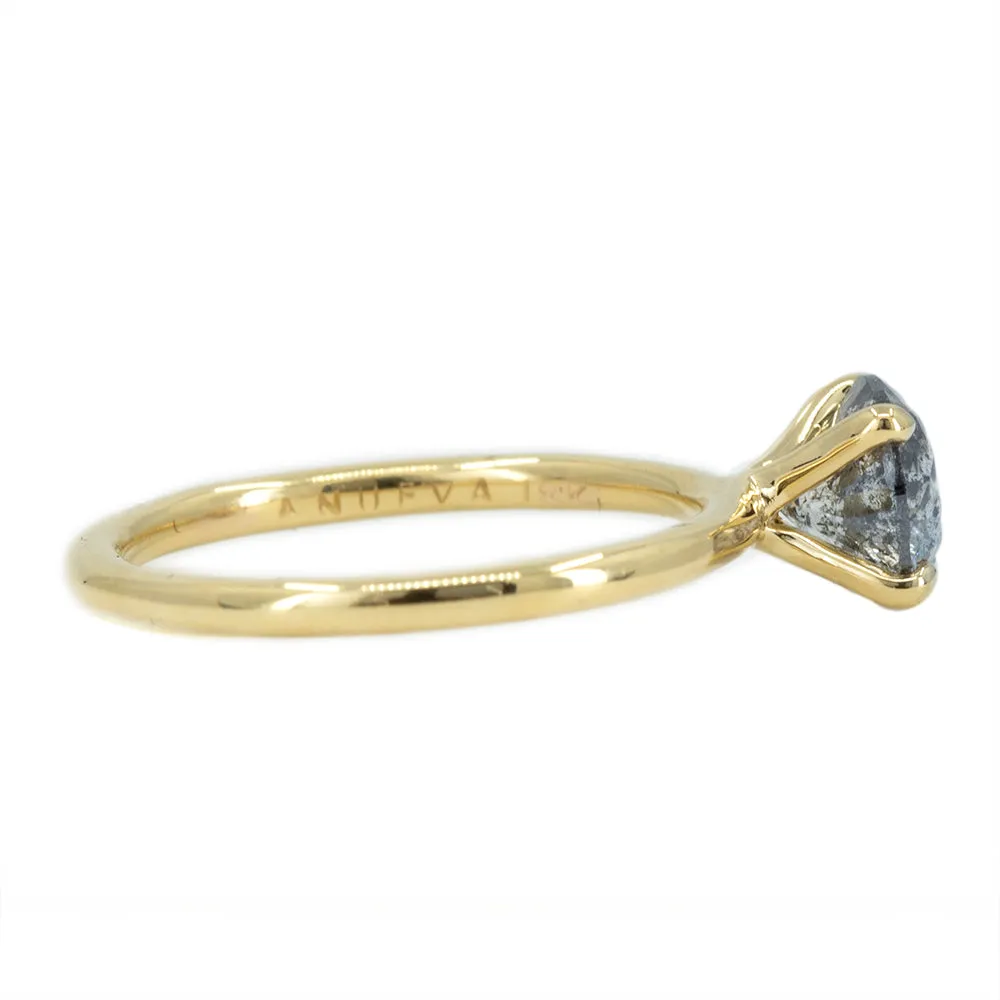 1.53ct Round Salt And Pepper Diamond Solitaire in 18k Yellow Gold