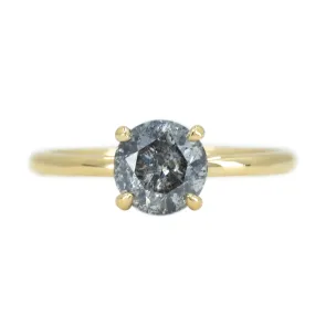 1.53ct Round Salt And Pepper Diamond Solitaire in 18k Yellow Gold