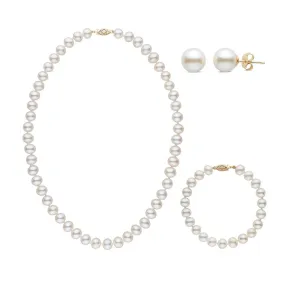 16 Inch 3 Piece Set of 7.5-8.0 mm AA  White Freshwater Pearls