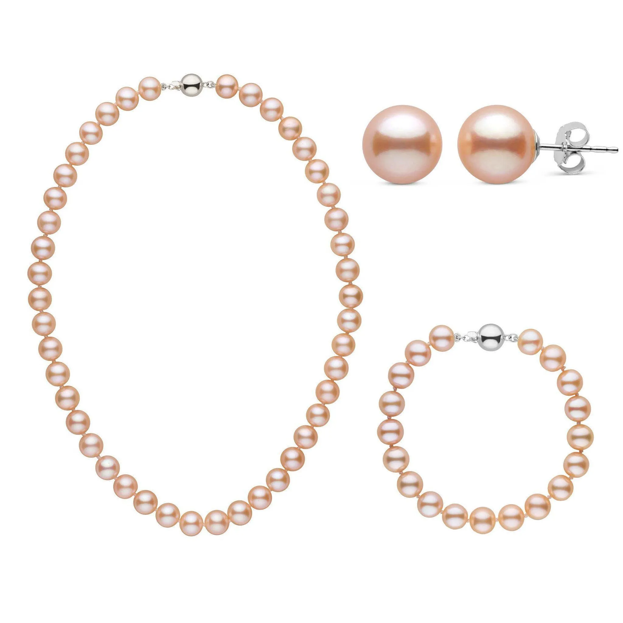 16 Inch 3 Piece Set of 8.5-9.0 mm AAA Pink to Peach Freshwater Pearls