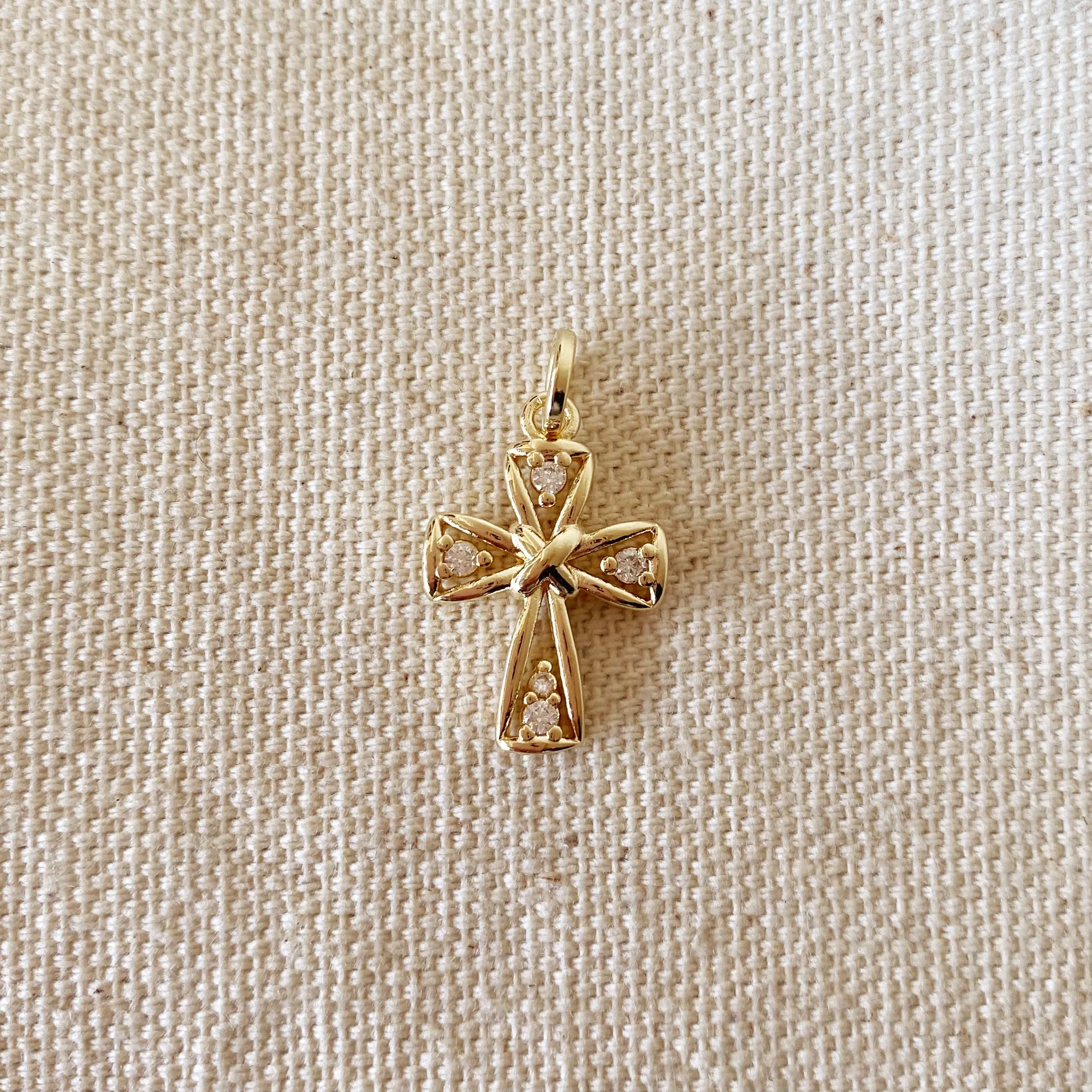 18k Gold Filled Cross Pendant With 4 Cubic Zirconia Stones