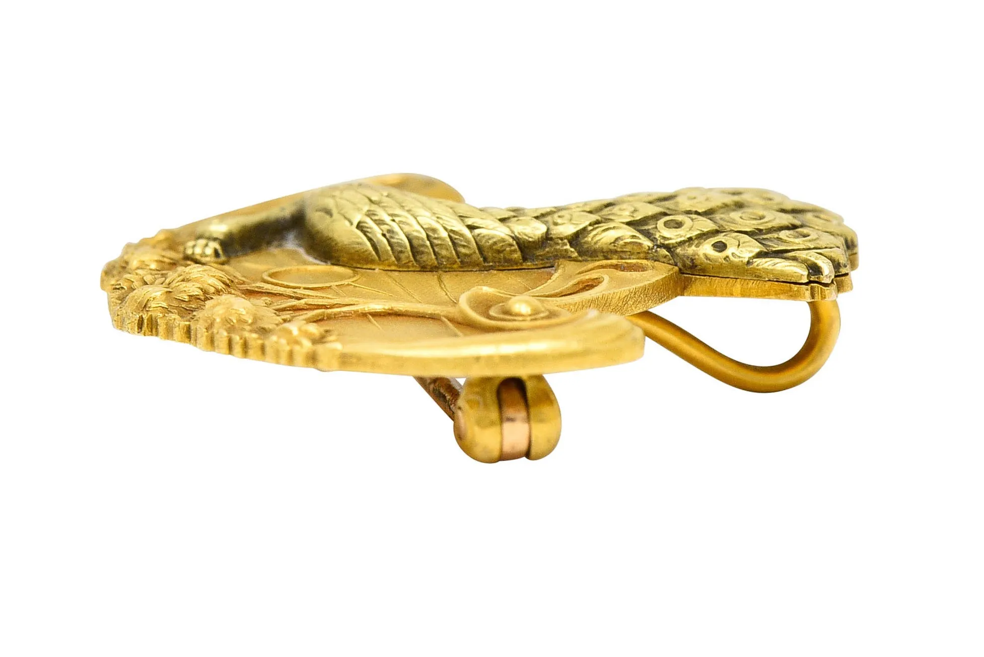 1900 Art Nouveau 14 Karat Two Tone Gold Peacock Brooch