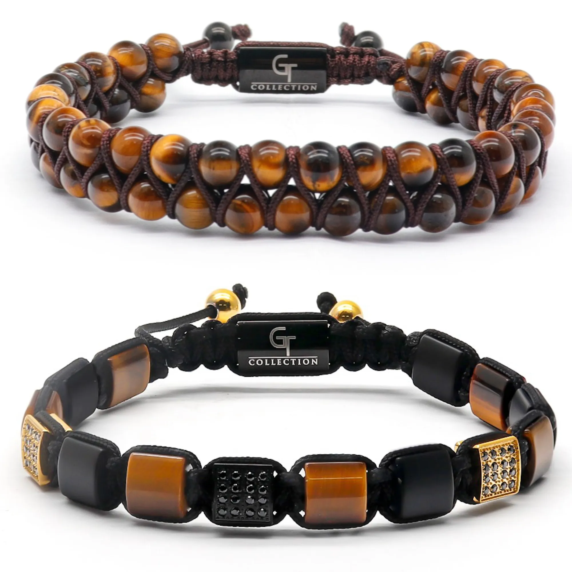 2 PIECE SET - TIGER EYE Double Bead & Flatbead Bracelet