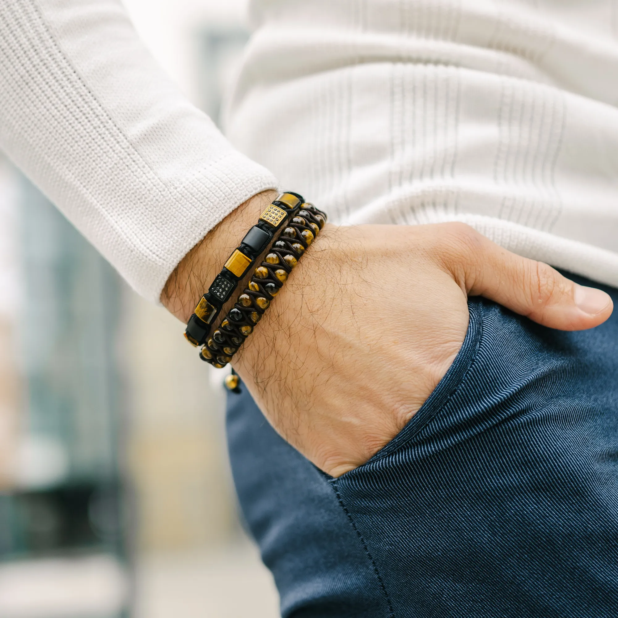 2 PIECE SET - TIGER EYE Double Bead & Flatbead Bracelet