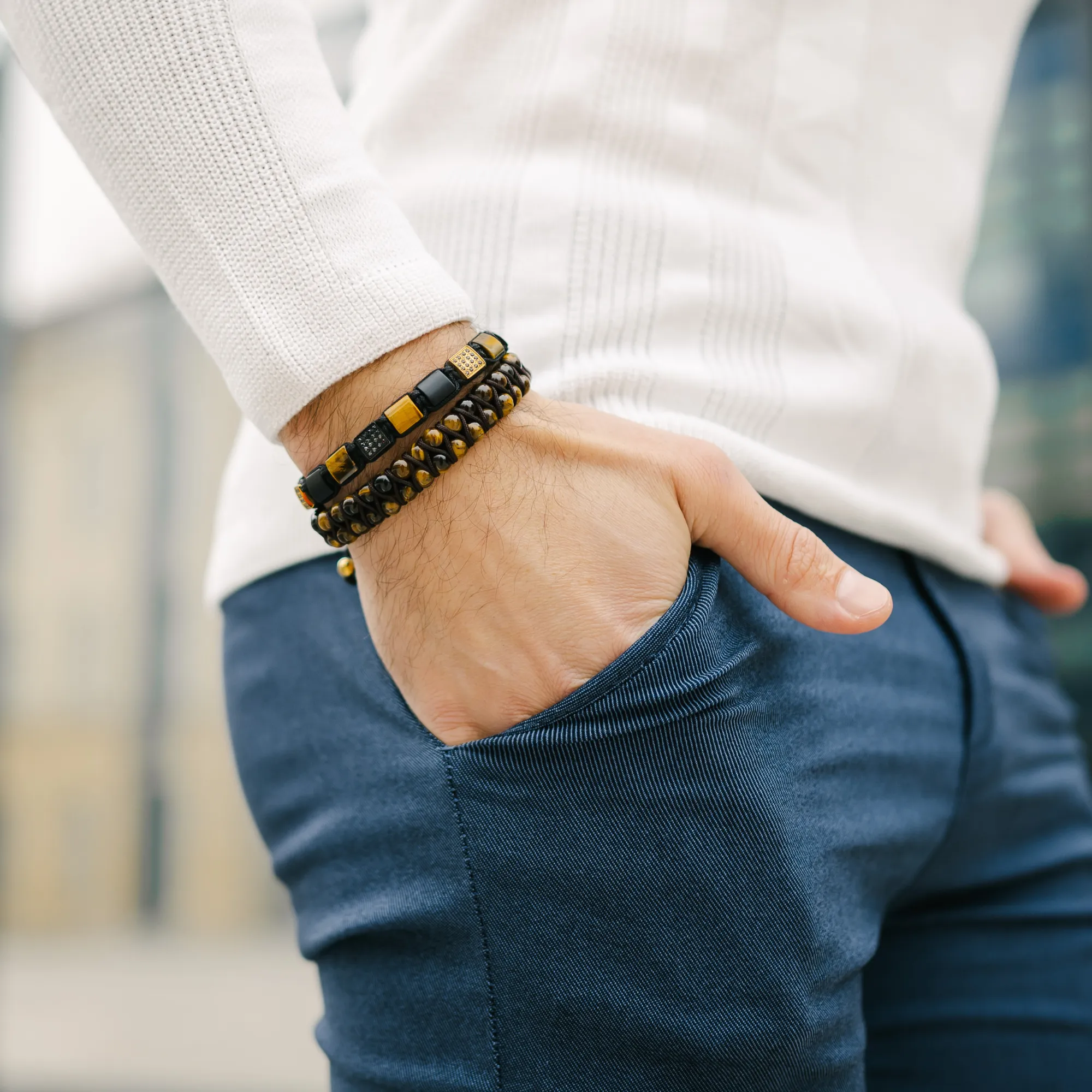 2 PIECE SET - TIGER EYE Double Bead & Flatbead Bracelet