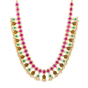 22K Yellow Gold, Gemstone, and Pearl Necklace (108.7gm)