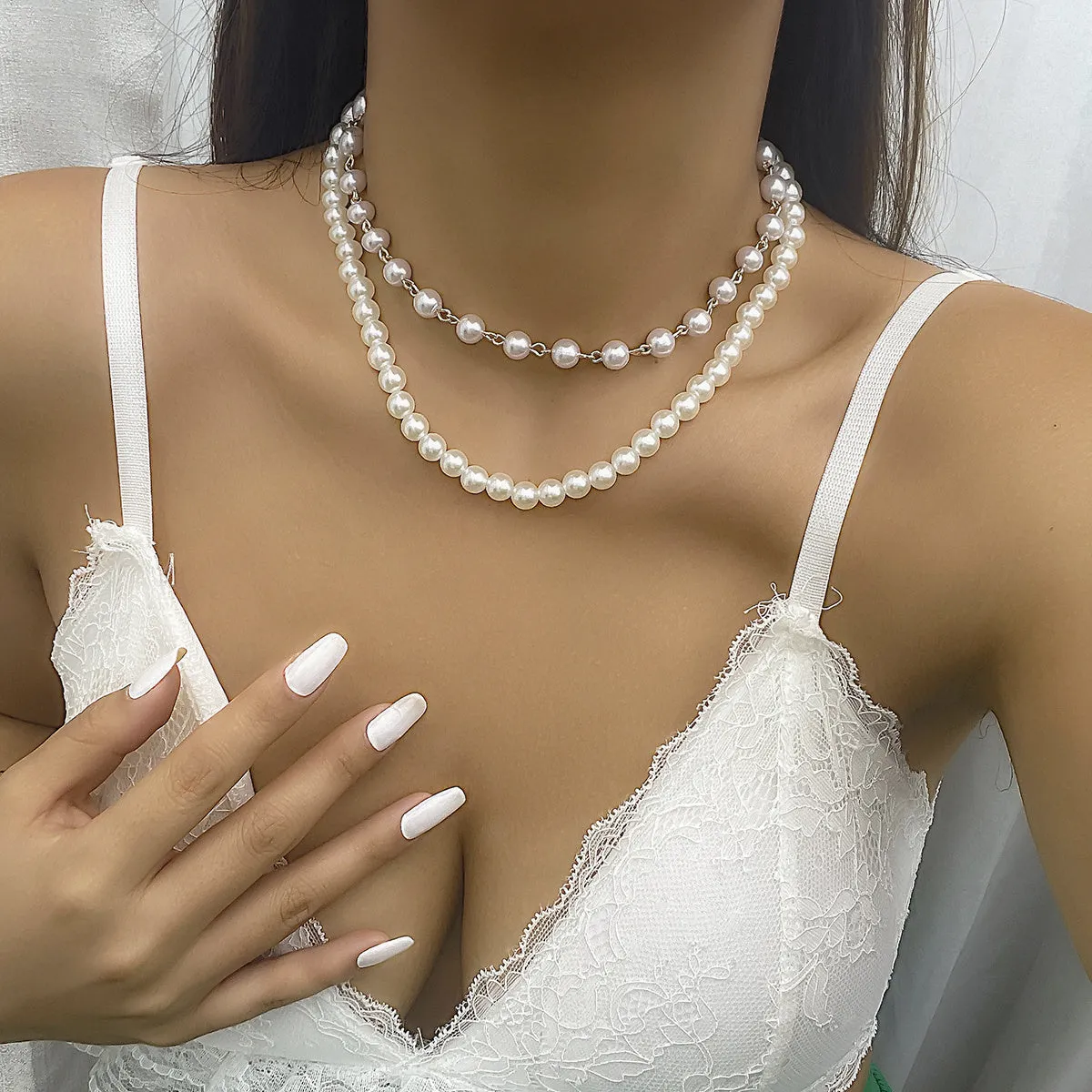 2pcs Fashion Elegant Simple Pearl Necklaces Ladies Casual Wedding Party Friendship Pearl Necklaces