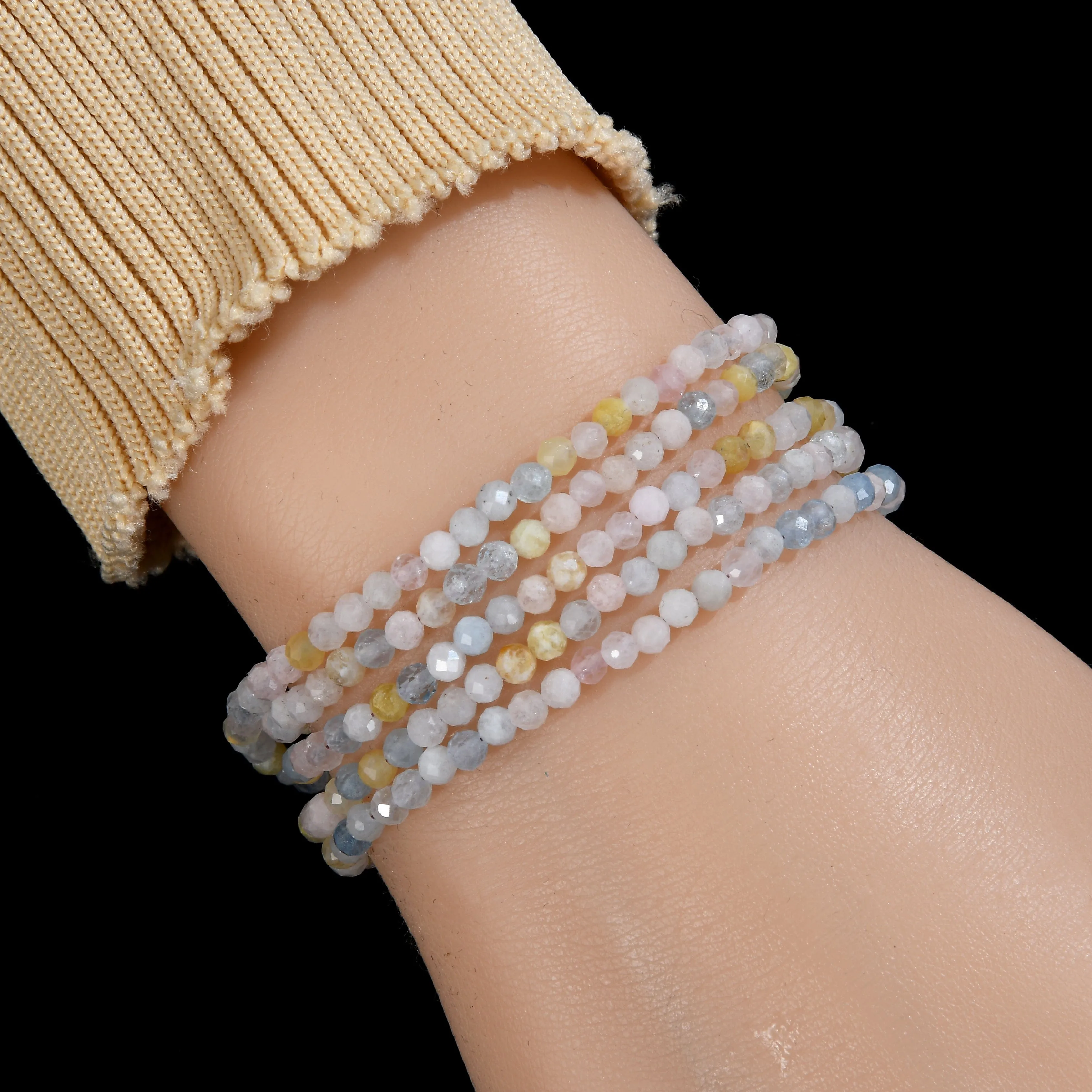 3mm Morganite Faceted 31 Necklace / Multi Wrap Bracelet