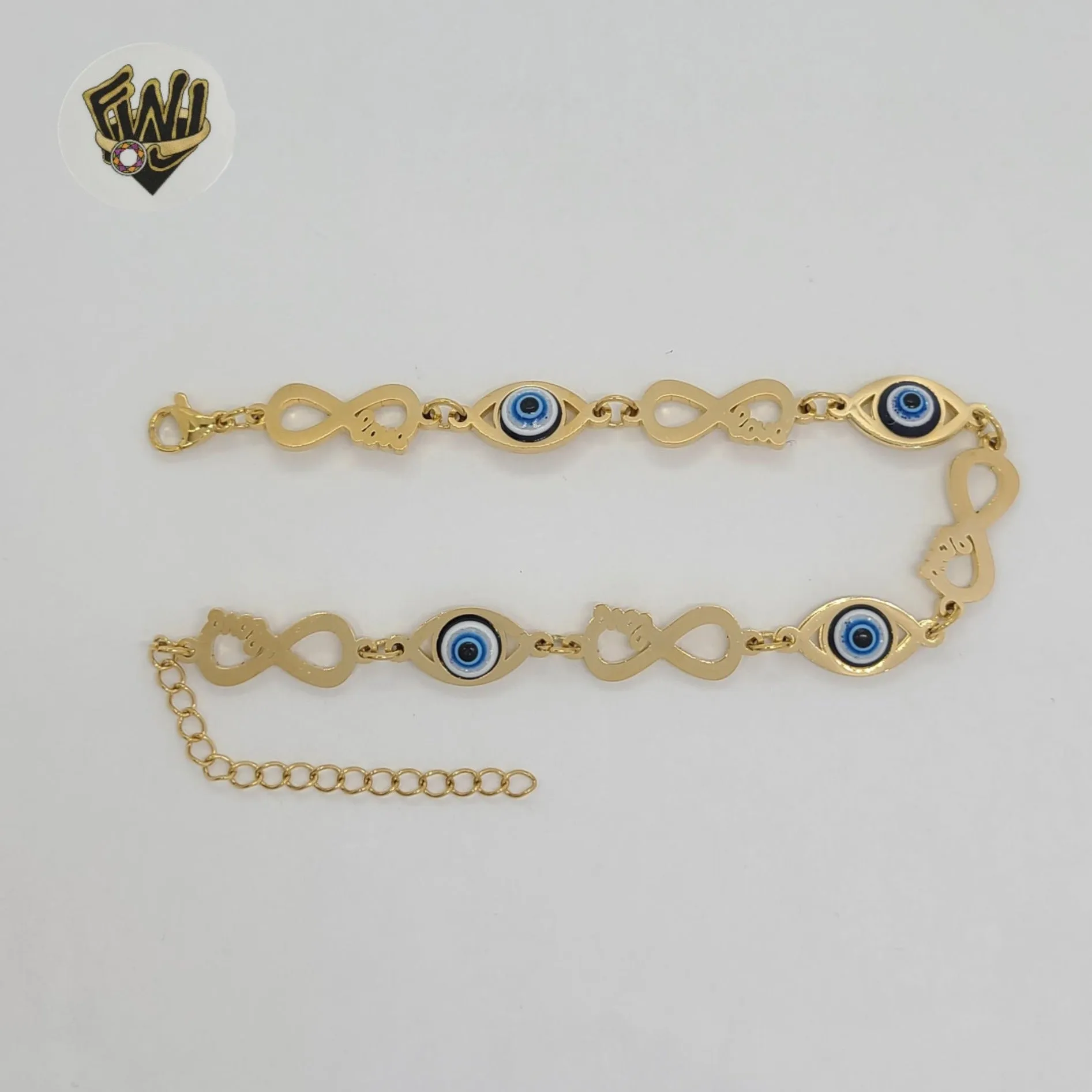 (4-4118) Stainless Steel - 8.5mm Evil Eye and Infinity Link Bracelet.