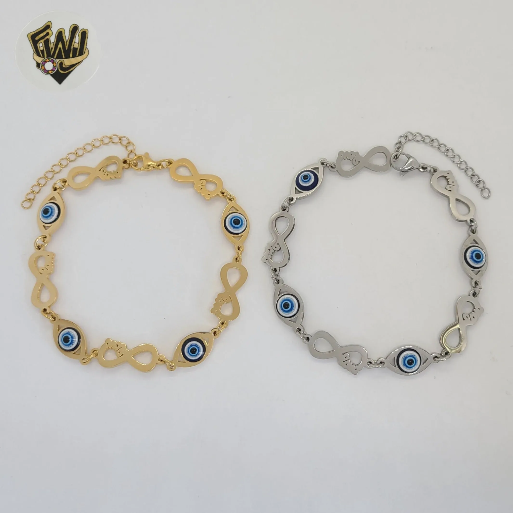 (4-4118) Stainless Steel - 8.5mm Evil Eye and Infinity Link Bracelet.