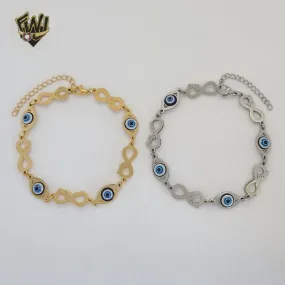 (4-4118) Stainless Steel - 8.5mm Evil Eye and Infinity Link Bracelet.