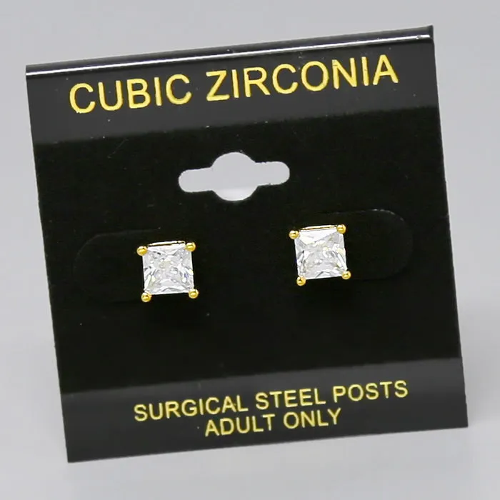 6 MM Square Cubic Zirconia Stud Earrings