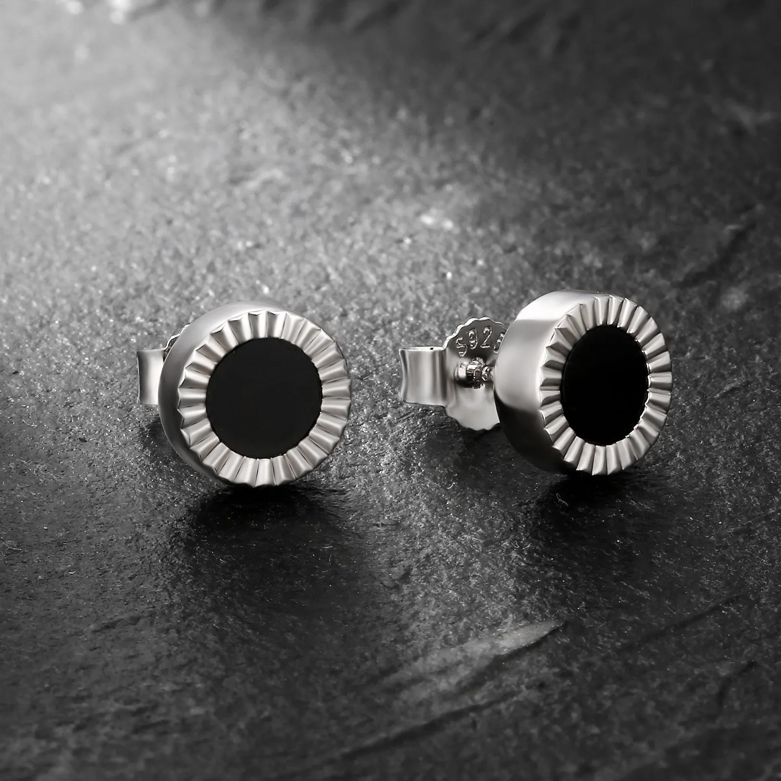 8mm Black Agate Round Iced Stud Earrings for Men