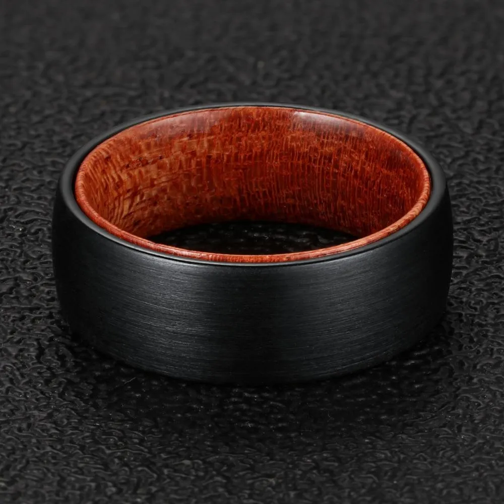 8mm Men Tungsten with Rosewood Interior Comfort Fit Wedding Band