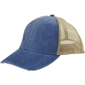 Adams Royal/Tan 6-Panel Pigment-Dyed Distressed Trucker Cap