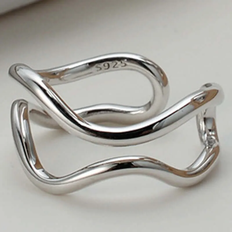 Adjustable Irregular Curve Bar Double Layer Band Ring