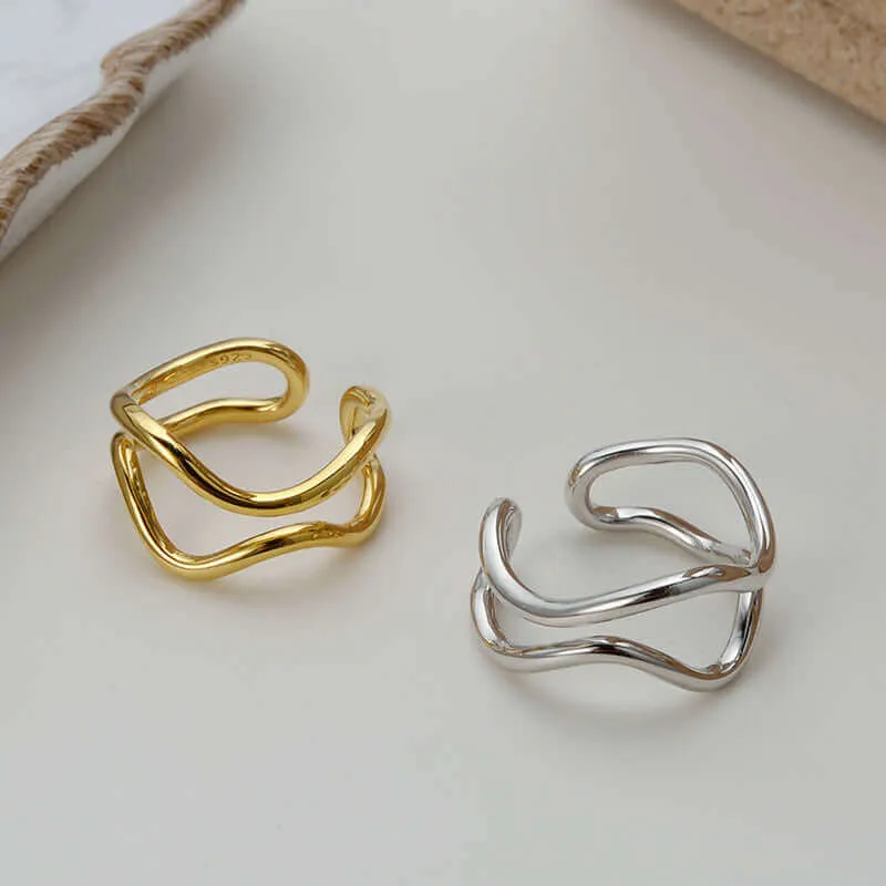 Adjustable Irregular Curve Bar Double Layer Band Ring