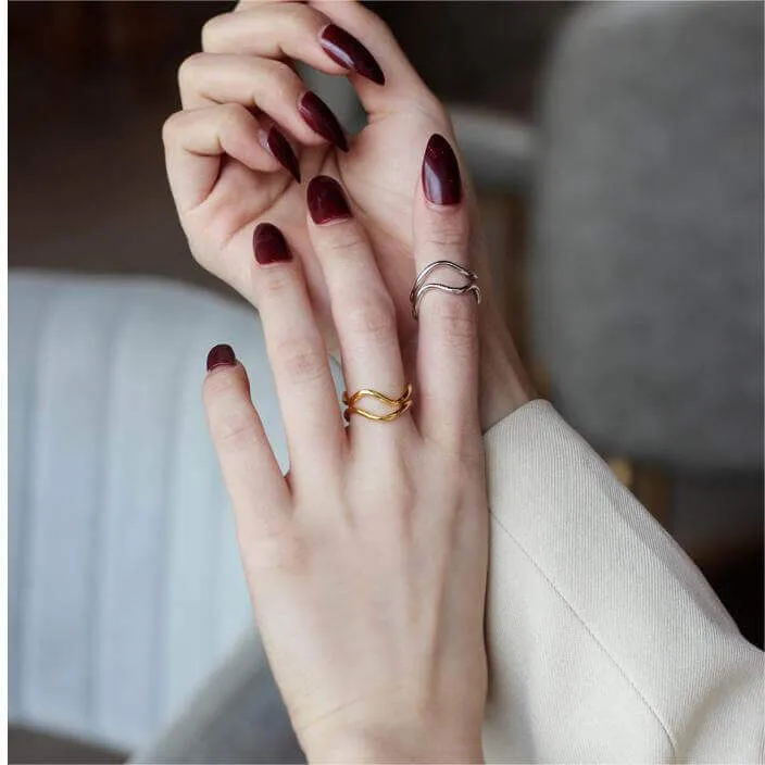 Adjustable Irregular Curve Bar Double Layer Band Ring