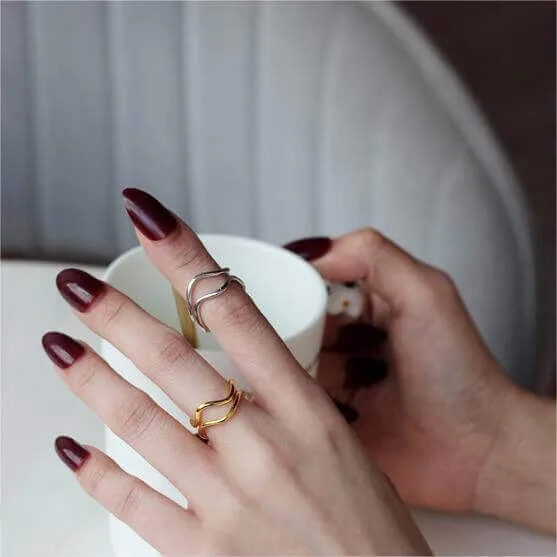 Adjustable Irregular Curve Bar Double Layer Band Ring