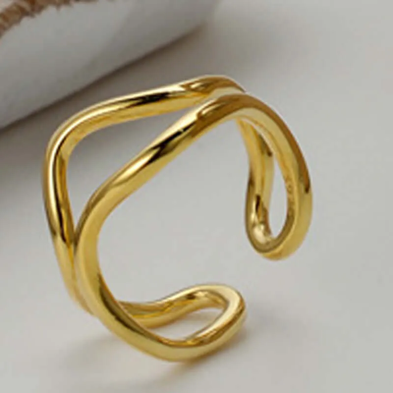 Adjustable Irregular Curve Bar Double Layer Band Ring