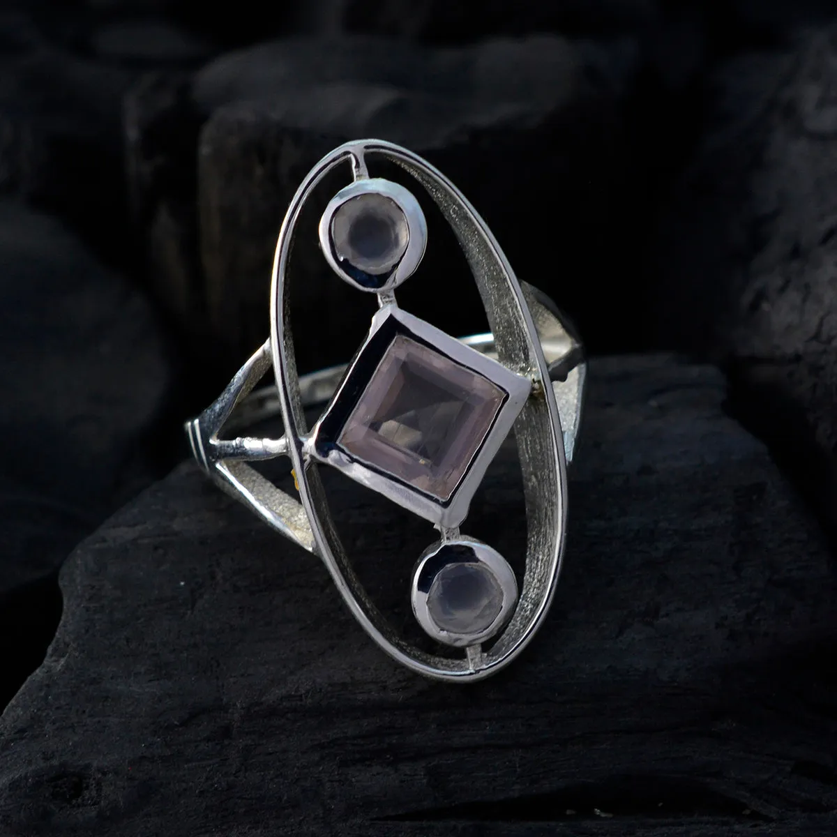 Adorable Gem Rose Quartz 925 Sterling Silver Ring Jewelry Box Hardware