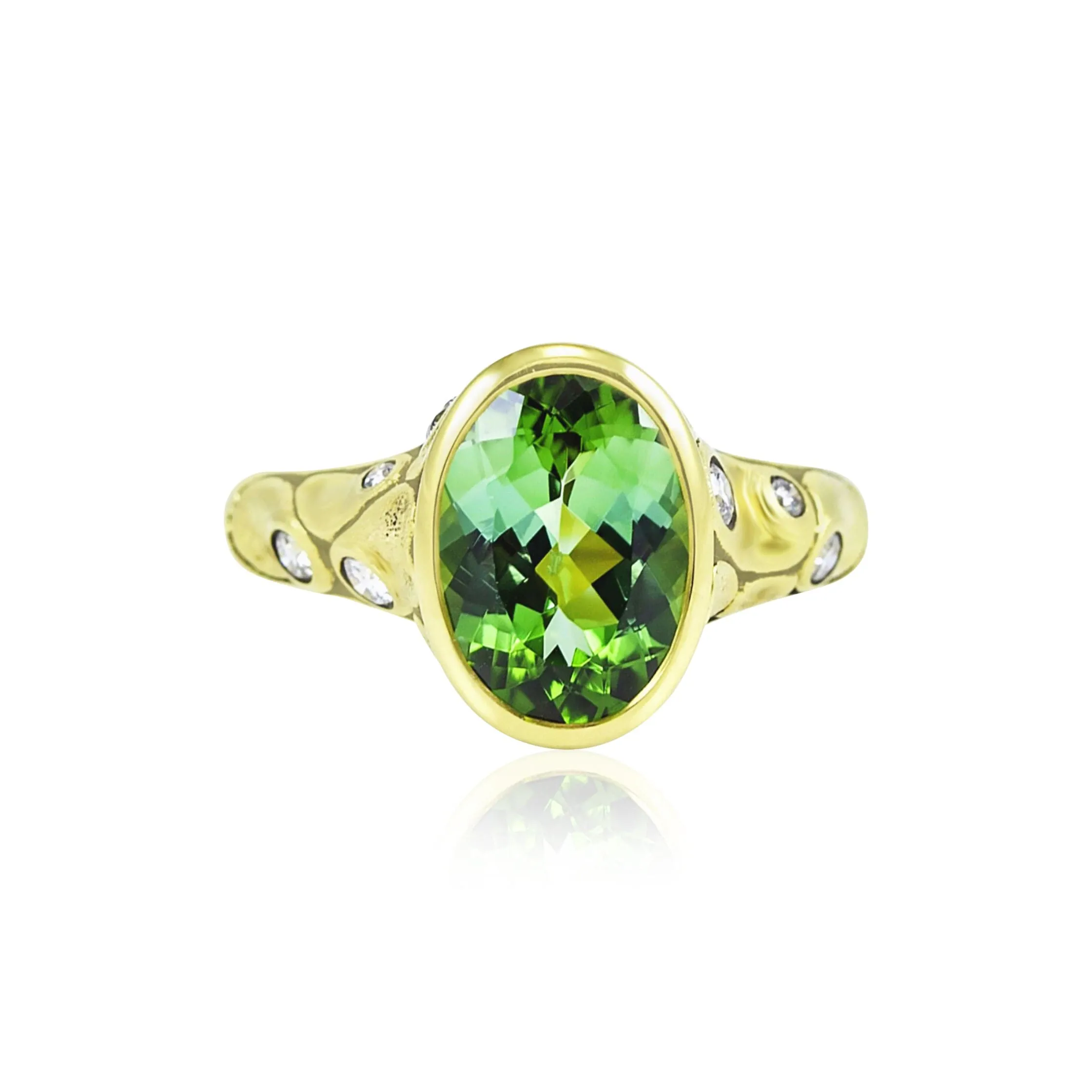 Alex Sepkus 18K yellow gold green tourmaline and diamond ring