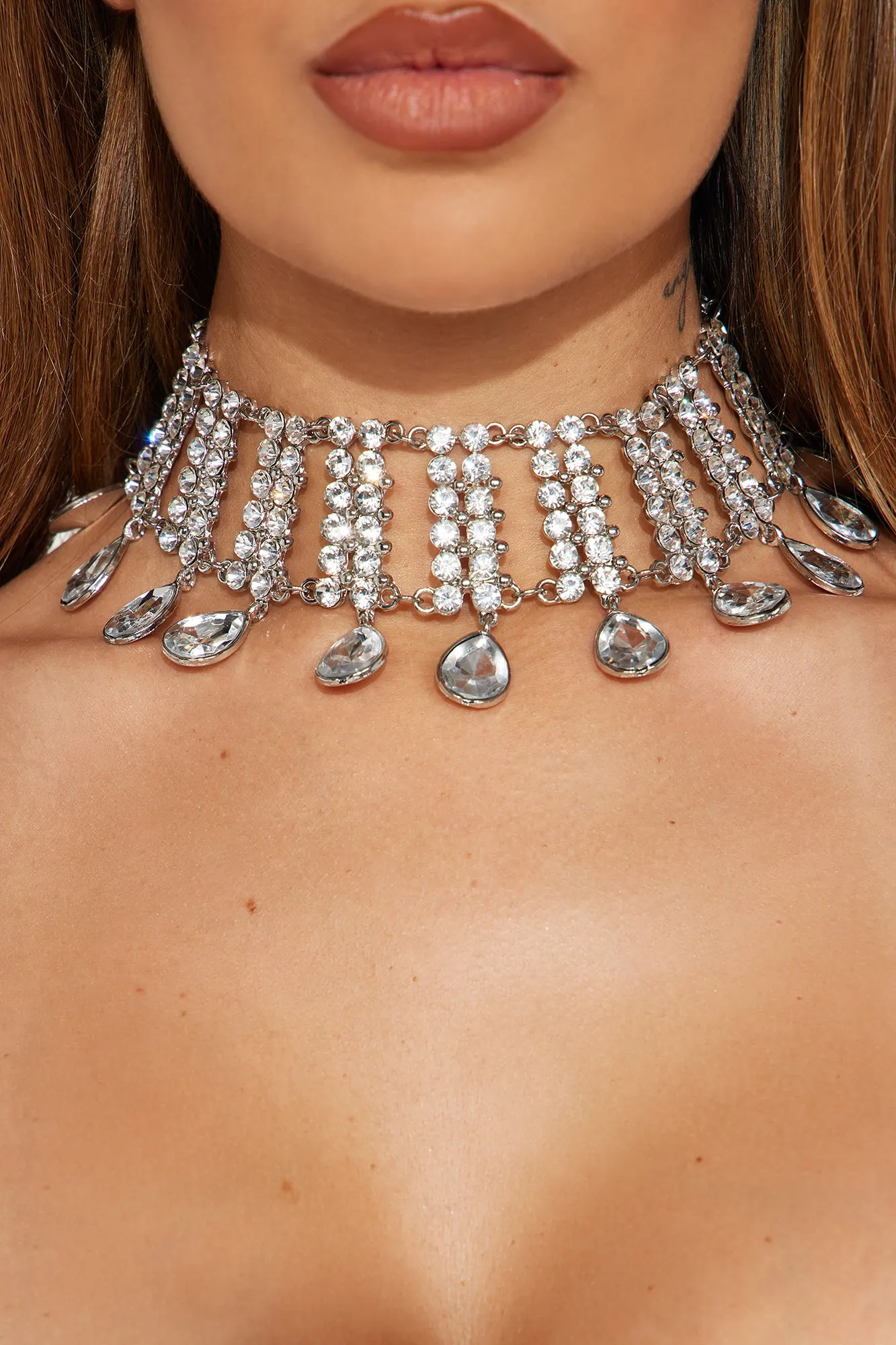 All I Want Is Diamonds Choker Necklace - Silver