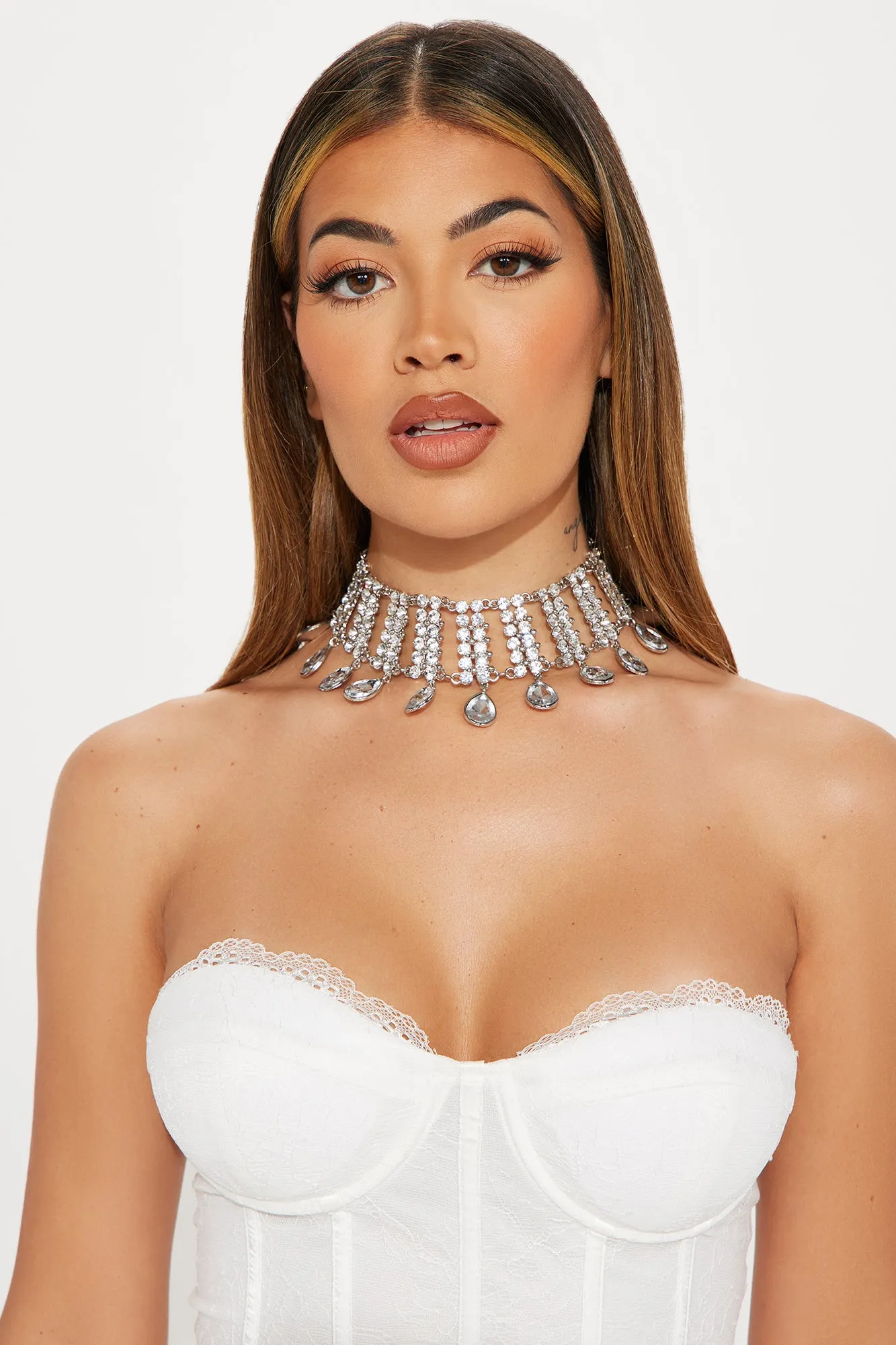 All I Want Is Diamonds Choker Necklace - Silver