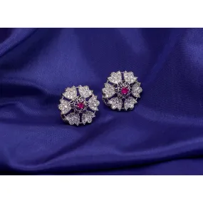 Amerah Saqafat Earrings | Pure Silver Pink Stone Flower Style Earring (925 Sterling Silver)