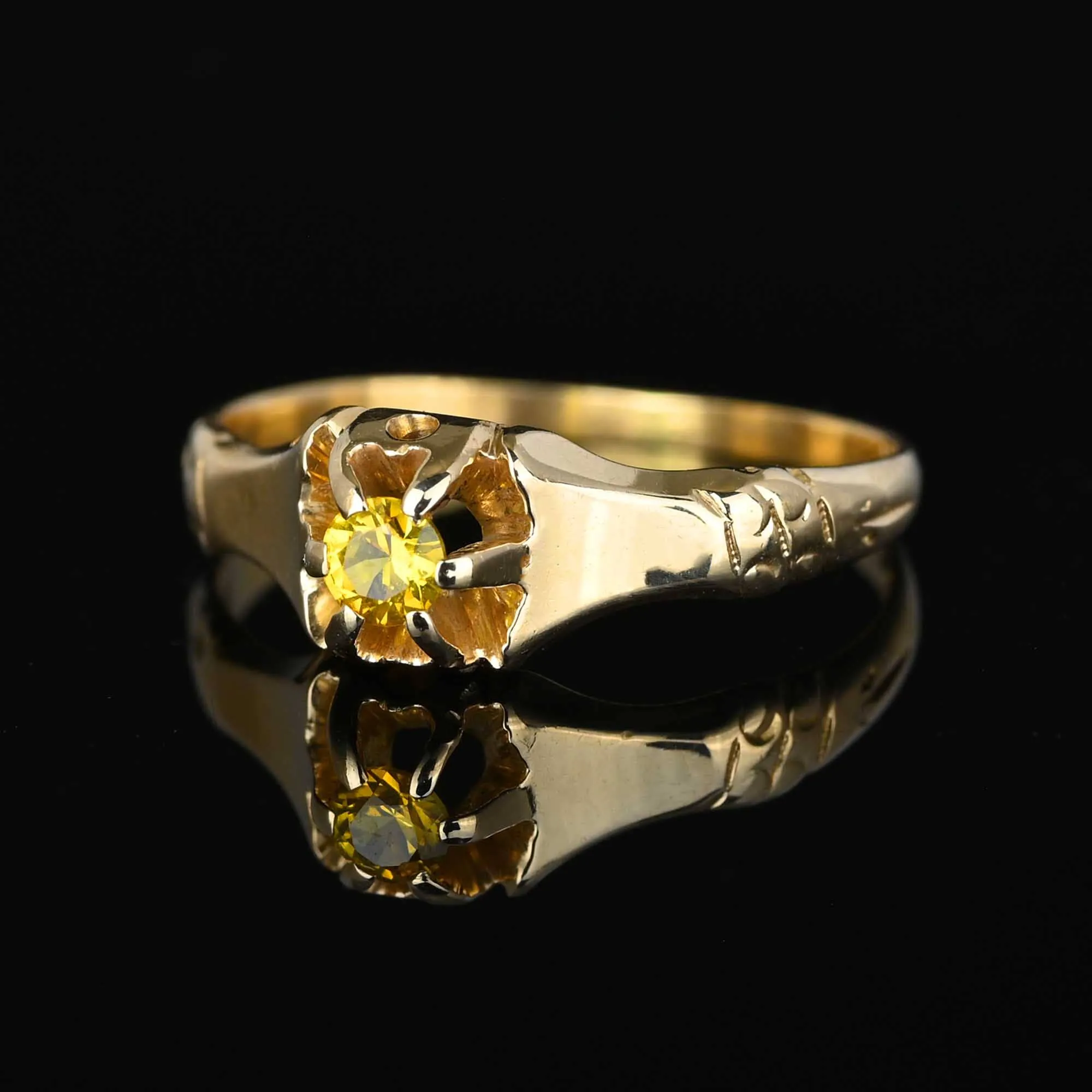 Antique Edwardian Belcher Citrine Ring in 14K Gold