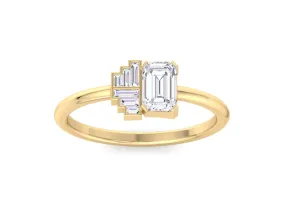 Art Deco Emerald Cut Moissanite Diamond Ring Solid gold cluster engagement ring