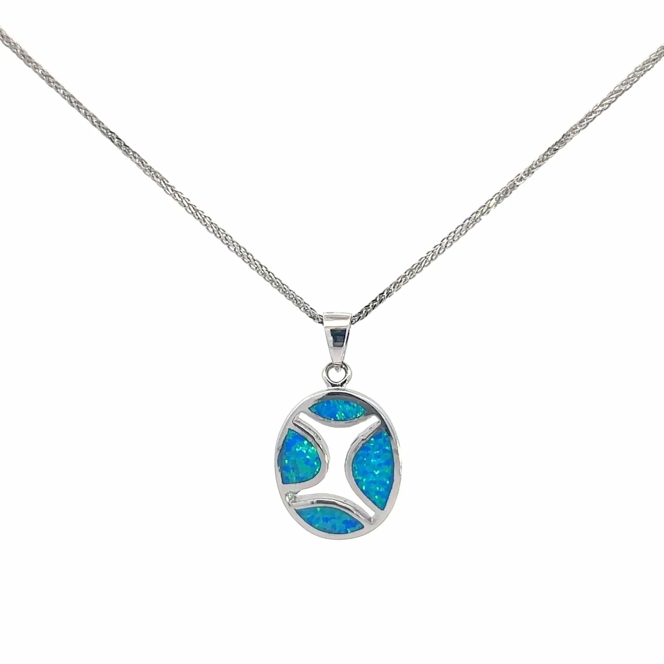 Baikalla Sterling Silver Lab-Made Opal Pendant Necklace