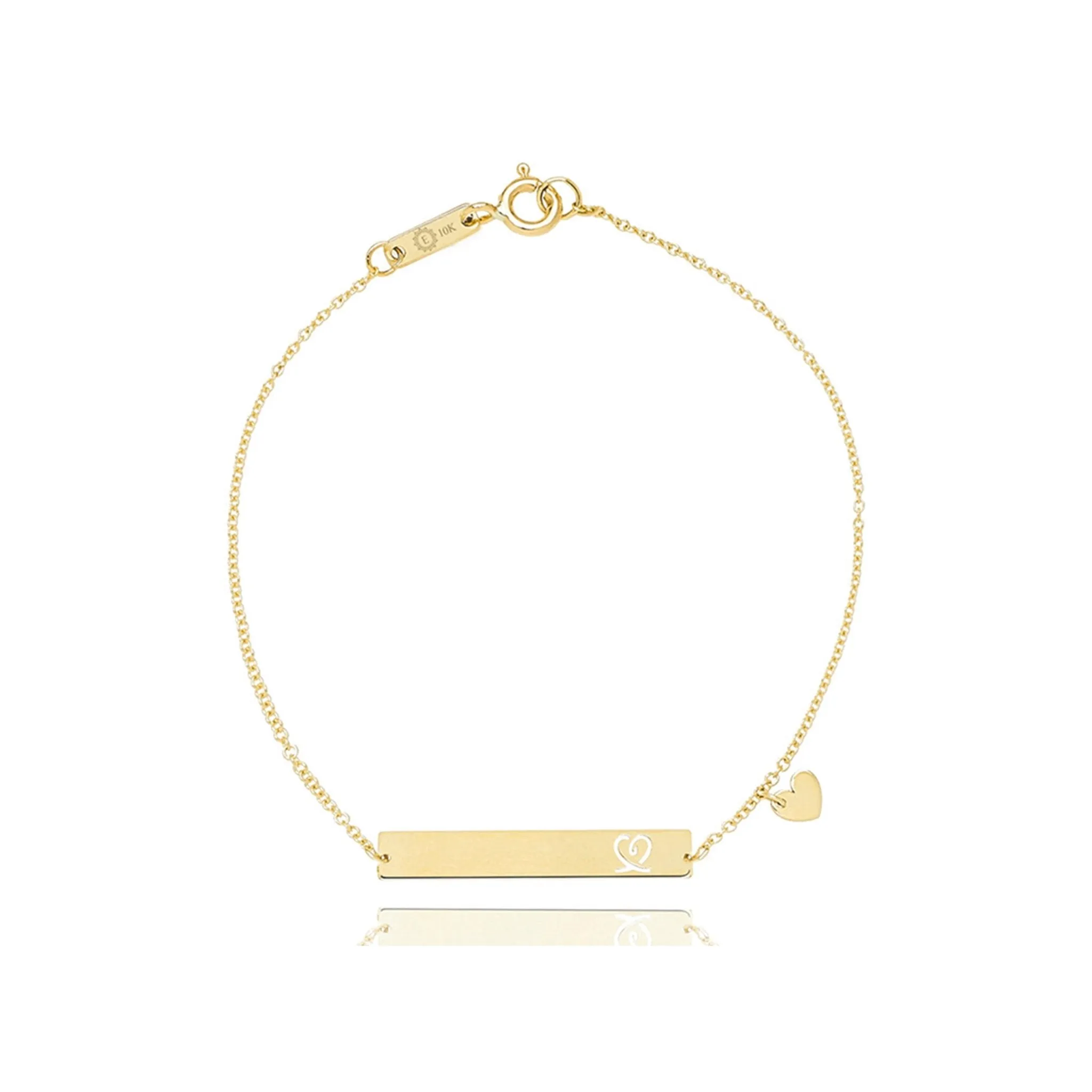 Bar with Engraved Heart Monogram Bracelet in 14k Solid Gold