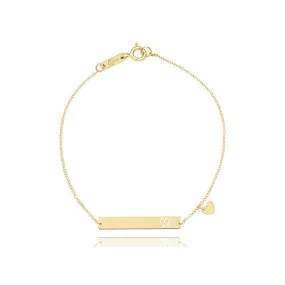 Bar with Engraved Heart Monogram Bracelet in 14k Solid Gold