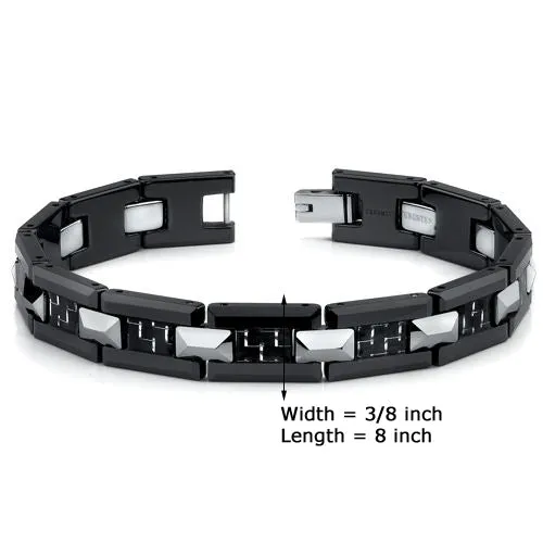 Black Ceramic Tungsten and Carbon Fiber Combination link Bracelet