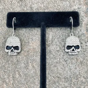 Bling Skull Earrings - White Stone -  Lever Back - SK2595E