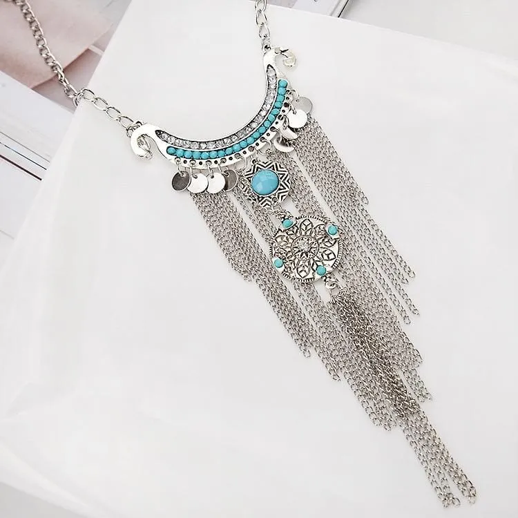 Bohemian Vintage Antique Silver Turquoise Necklace