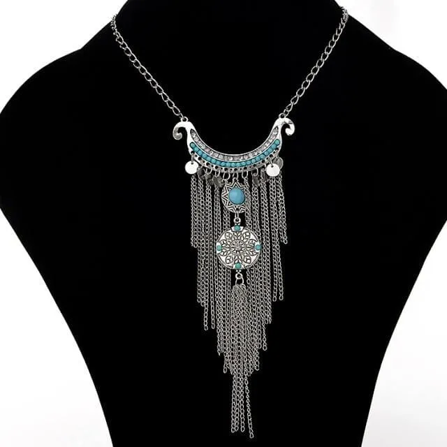 Bohemian Vintage Antique Silver Turquoise Necklace