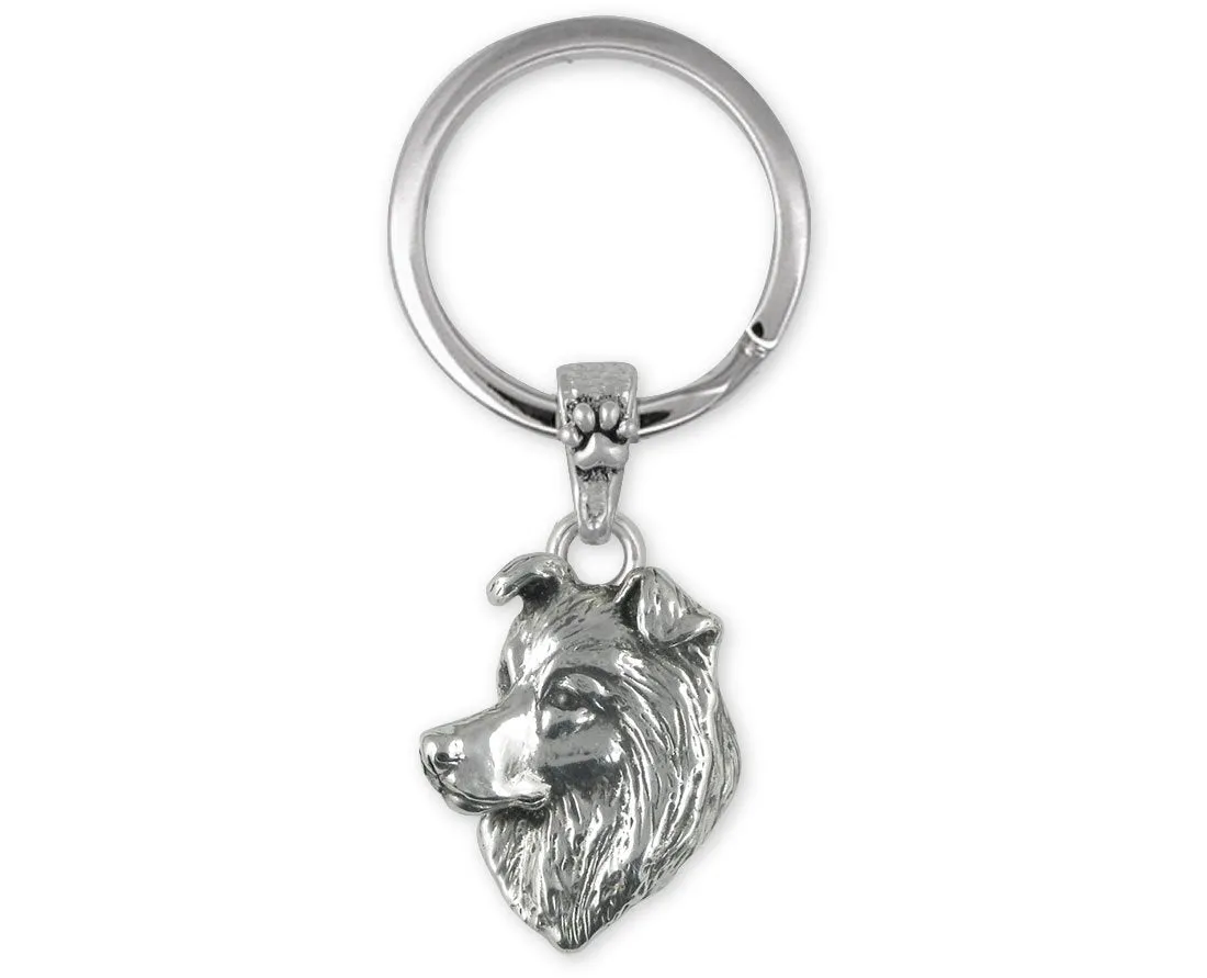 Border Collie Jewelry Sterling Silver Handmade Border Collie Key Ring BDC9-KRE