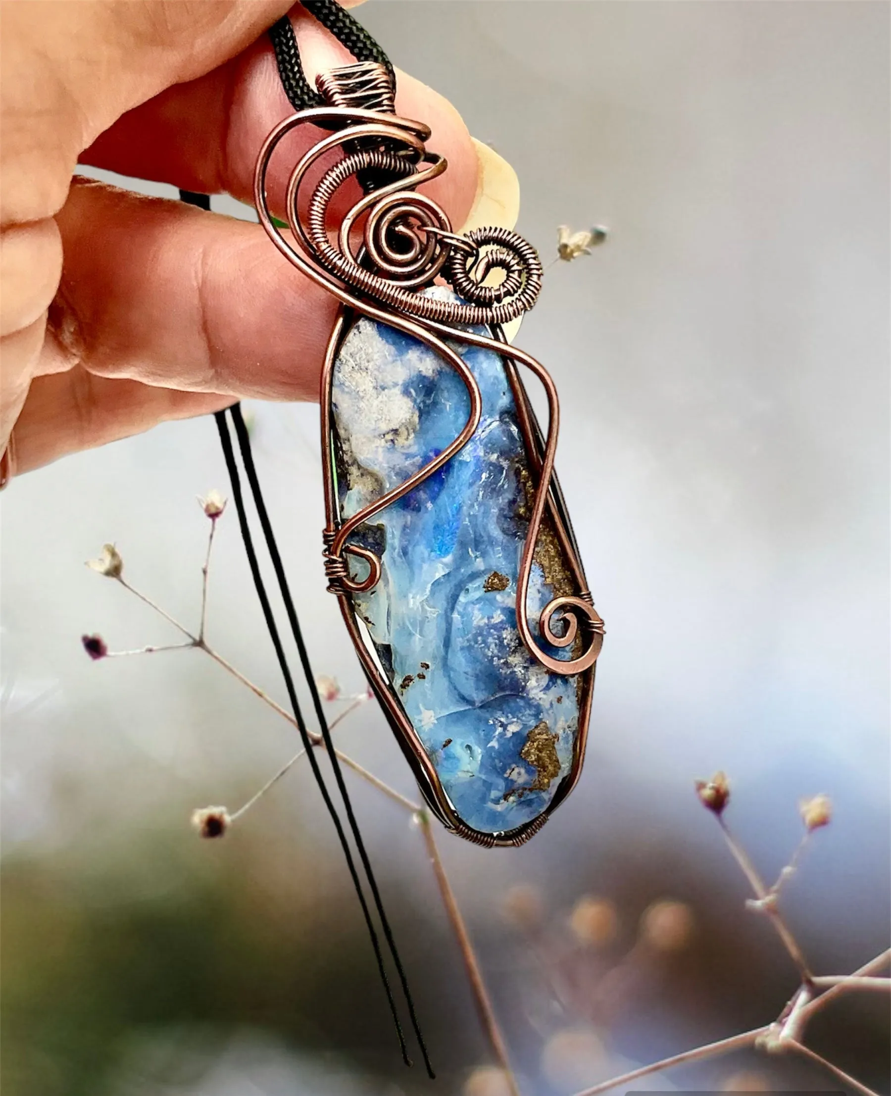 Boulder Opal Wire Wrapped Pendant