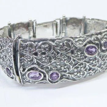 Bracelet Sterling Silver Handcrafted set with Amethyst