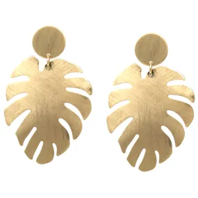 Brush Texture Metal Leaf Drop Earrings